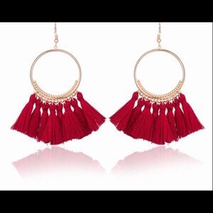 Boho Hoop Earrings-Red, Lightweight, French Hook